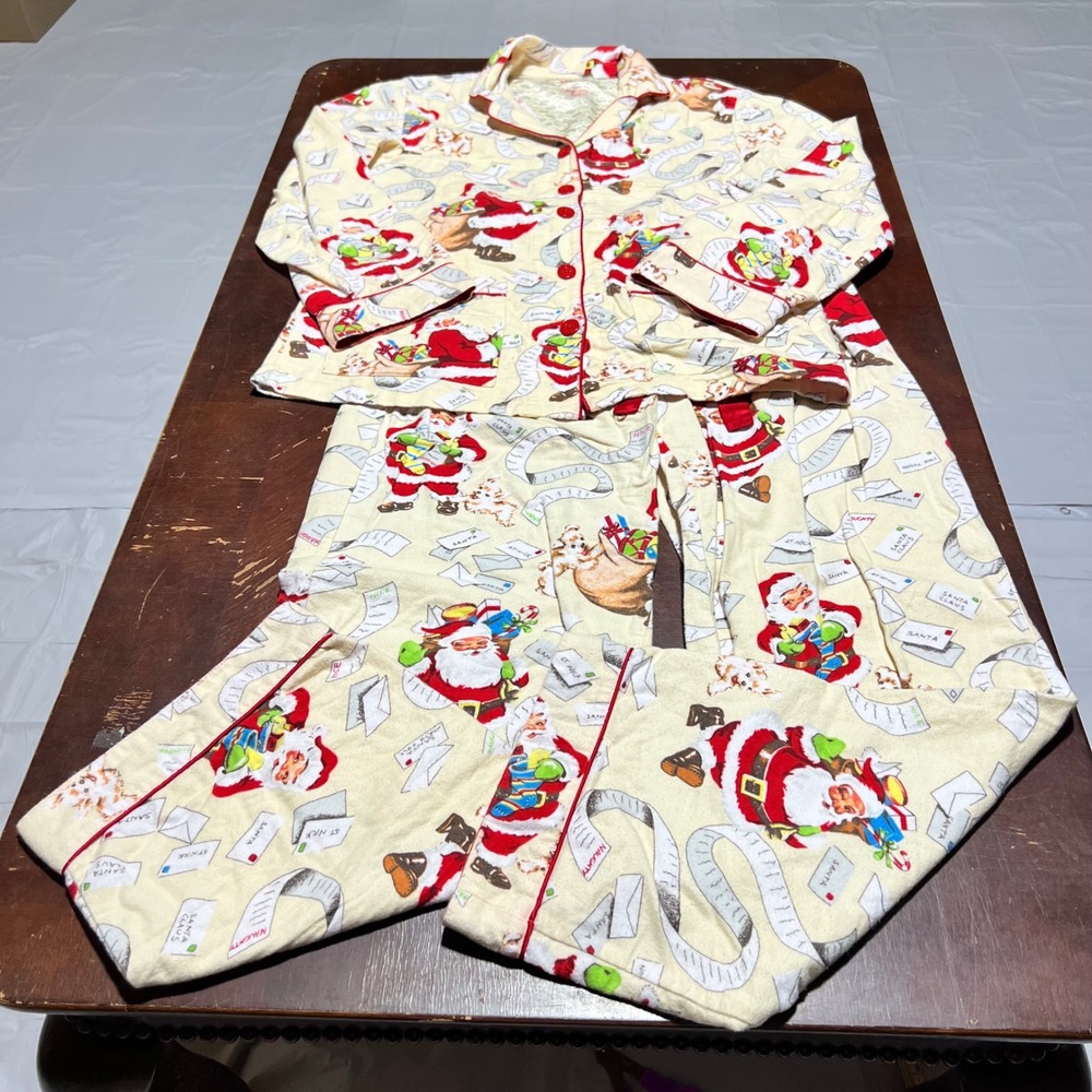 Nick & Nora Mens Santa Claus Naughty or Nice Flannel Pajama Set Cream Small